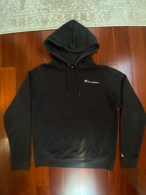Champion Black Pullover Hoodie with White Label
